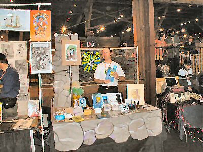 atomic bear press at ape, brian kolm standing in booth