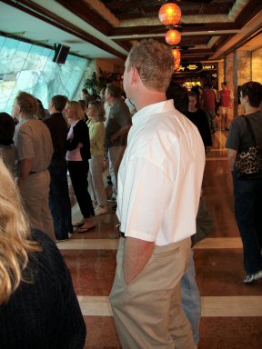 man watching tiger zoo at Mirage hotel las vegas