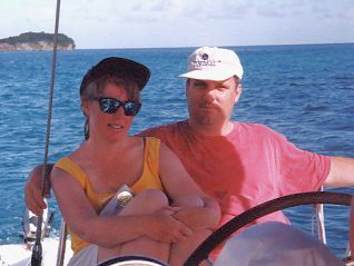 Dana and Doug relaxing in the cockpit of the yacht